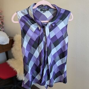Nine West Purple and Gray Tie Blouse - M